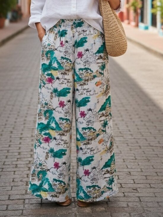 Cynthia Rowley Pants - NWT CYNTHIA ROWLEY (LG) Linen Tropical Print Wide Leg Pants